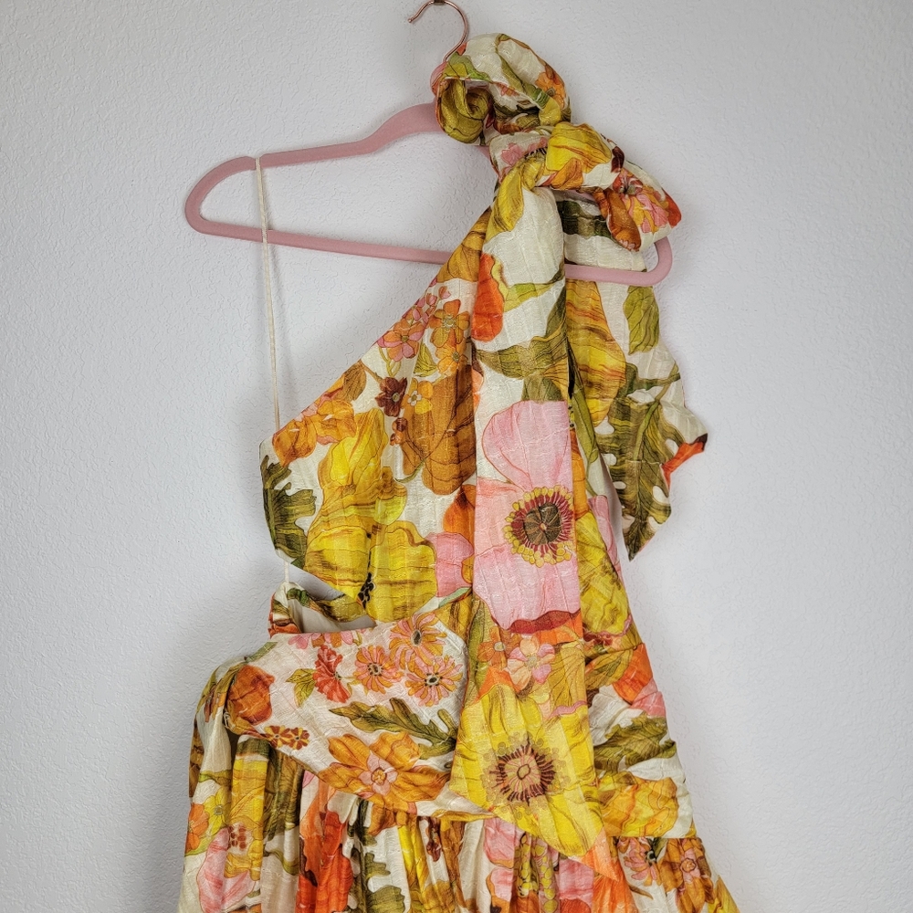 NWT Alemais Silas One Shoulder Floral Gown Orange 6 - Picture 10 of 17